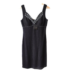 St John Dress Womens 6 Black Caviar Beaded Embellished Knit‎ Cocktail NWT $1695
